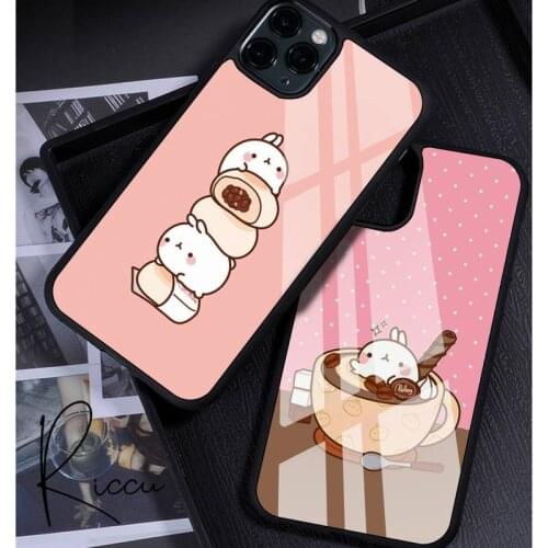 Kawaii Tea with Molang Cupcake Phone Case Rubber for iPhone 12 11 Pro Max XS 8 7 6 6S Plus X 5S SE 2020 XR 12 Mini case