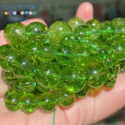 Natural Green Peridot Crystal Stone Spacer Round Bead For Jewelry Making 4-12 MM DIY Bracelets Accessories Wholesale