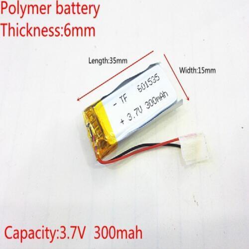 3.7V 300mAh Lithium Polymer Li-Po Rechargeable Battery power For Mp3 bluetooth GPS mobile electronic 601535