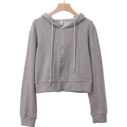 100% cotton Fashion Women Sweatshirt Solid Full Zipper Long Sleeve Crop Hoodie Female Pullover Coat m30638