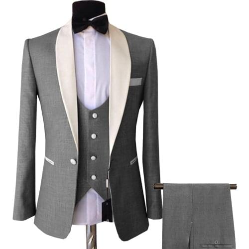 Mens 3 Pieces Suits Slim Fit Business Groom Pink purple Jacket Tuxedos White Blazer for Wedding Prom Evening(Blazer+Vest+Pants)