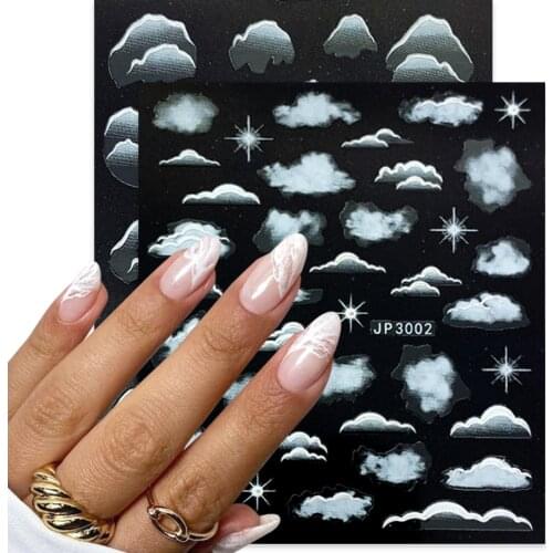 1pcs 5D Engraved Embossed Nail Sticker White Cloud Moon Flower Leaf Adhesive Decals For Nail Art Decorations Wraps JIJP3001-3018