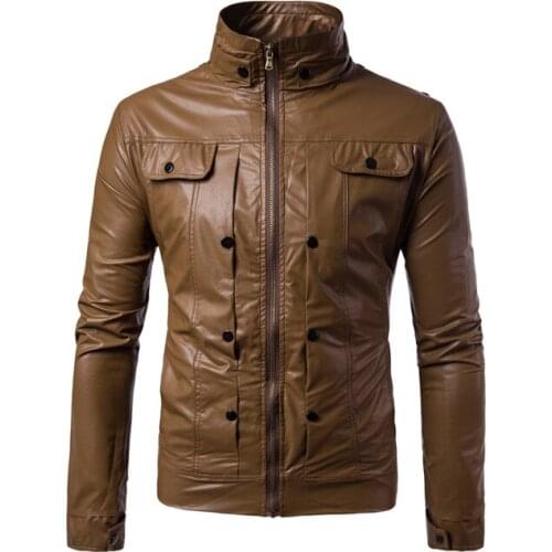 Novel Spring Motorcycle Leather Jacket Men New Classic PU Leather Jacket Multi-pocket Zippers Coat Jaqueta De Couro Masculina