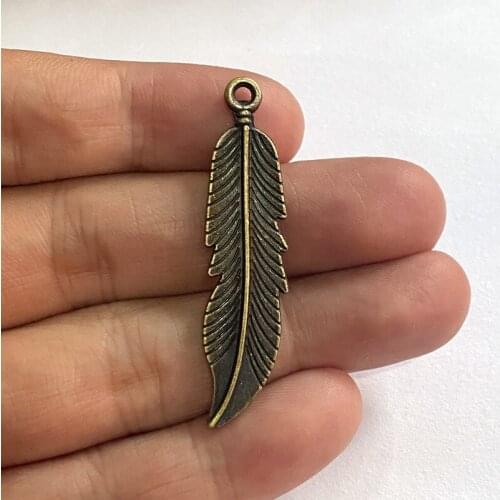 4pcs Charms Alloy Feather 45x11mm Ancient Bronze Color Pendants Jewelry Making Necklace Accessories DIY Handmade Craft