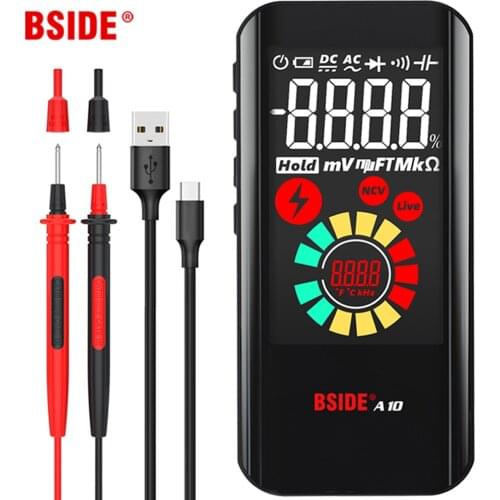 Ultra-Portable Digital Multimeter BSIDE A10 9999 True RMS Color LCD DC AC Voltage Capacitance Ohm Diode NCV Hz Live wire Tester