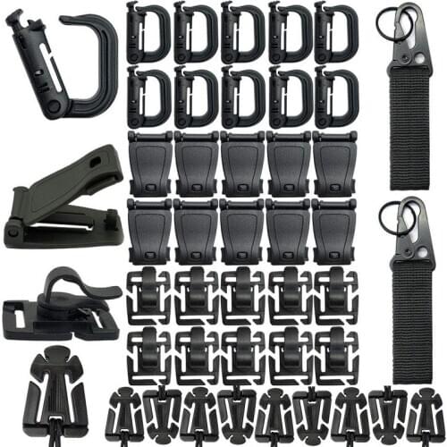 42Pcs Military Backpack Buckle Molle Webbing Clip Tactical Hydration Water Tupe Clip D-Ring Grimloc Locking Key Ring Holder