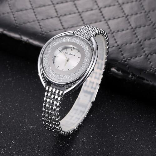 Luxury Brand Cagarny Quartz Watch For Women Fashion Ladeis Wristwatches Rhinestone Dial Creative Steel Bracelet Womens Watches