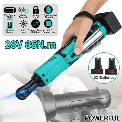 UK Plug Electric Wrench 3/8" 85 N.m Cordless Right Angle Ratchet Wrench Power Tool For Car/Mechanical Maintenance with 2 Battery