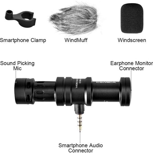 Comica CVM-VS08 Mobile Phone Microphone Video Mic For iPhone Samsung Smartphone with Wind Muff Rotated Phone Stand
