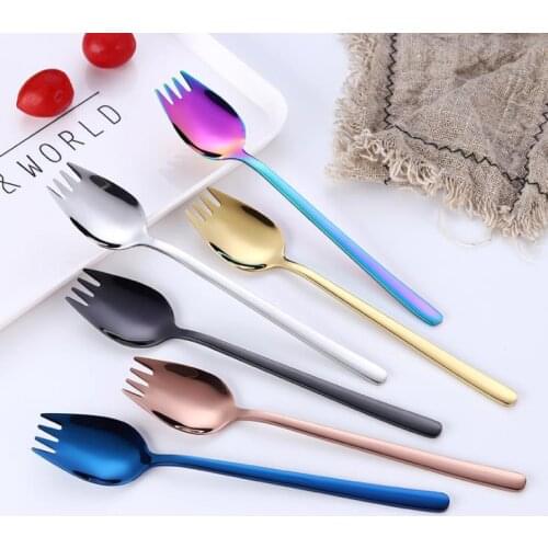 Multifuntional Spork 2 in 1 Silverware Fork Spoon Colored Stainless Steel 304 Gold Forks Noodle Eating SN1097