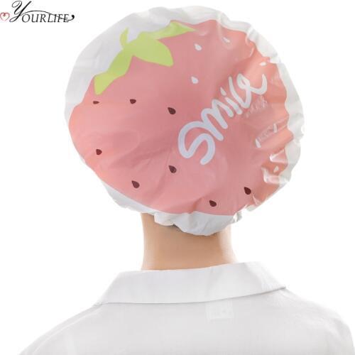 OYOURLIFE Bathroom Cartoon Waterproof Bath Cap Douche Cap Elastic Band Shower Hat For Women Hair Protective Cosmetic Cap