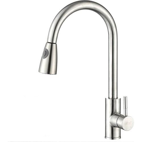 High Quality Stainless Steel Pull-out Kitchen Duplex Faucets Silver Single Handle Cold and Hot Water Mixer Faucet New 2020