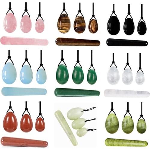Rose Quartz Yoni Egg Vaginal Massage Balls Women Kegel Exercise Ball And Yoni Wand Set Vaginal Muscle Tightening Jade Eggs Yoni