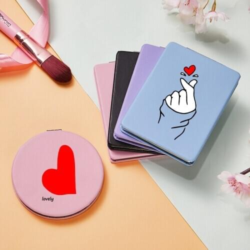 Love Heart Fashion Makeup Mirror with Double Side for Girls Portable Folding Magnifying Pocket Cosmetic Compact Vanity Mirrors
