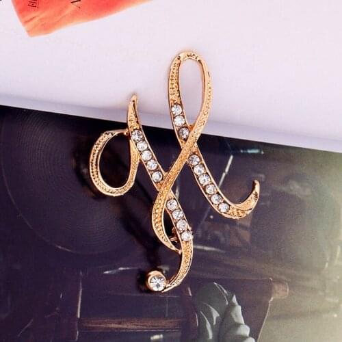 A-Z Letter Brooches for Women Men Rhinestones Gold Color English Alphabet Metal Pins Cute Jewelry Accessories Christmas Gifts