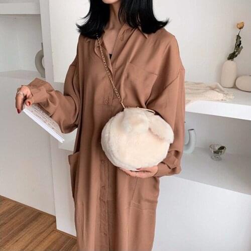 Women Rabbit Ear Chain Plush Bag Girls Evening Clutch Purse Handbag Shoulder Crossbody Bag Pouch DSA1
