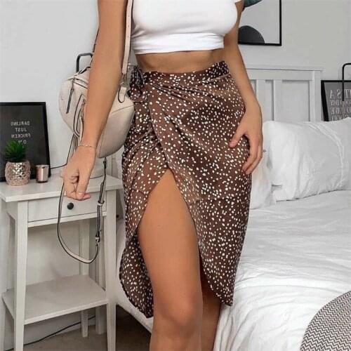 Women High Waist Lady Bandage Wraps Skirts Party Asymmetric Skirt Casual Bandage Tie up Dots Printing High street Clothes Summer