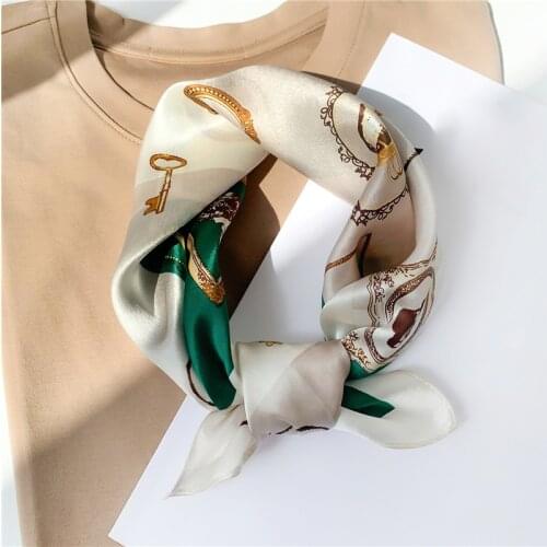 2021 Pure Silk Scarf Design Print Women Neck Hair Scarves Foulard Female Bandana Spring Summer Small Neckerchief