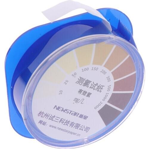 5M/Roll Chlorine Test Paper Strips Cleaning Water Testing Measuring Range 10-2000mg/lppm Color Chart
