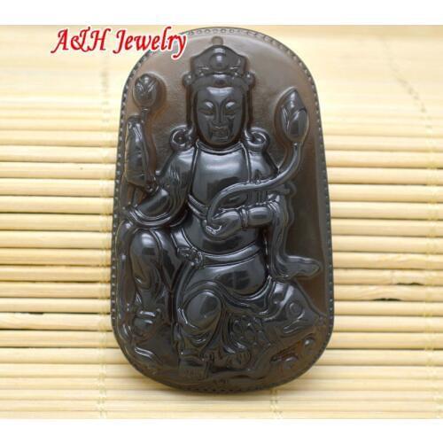 5pcs High Quality Ice Kind Of Obsidian Fine Carved Guanyin Buddha Pendants Fashion Women Sweater Chain Making Materials
