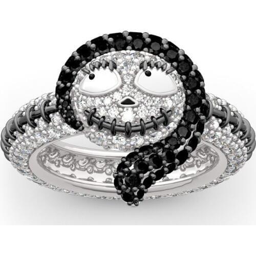 Black Crystals Sally Jack Skull Ring Nightmare Before Christmas Jewelry Simply Meant to be Rings for Women Halloween Gift