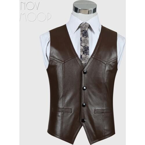 Black brown genuine leather vest 100% lambskin leather jacket men waistcoat business coat chaleco hombre colete LT602 Free ship