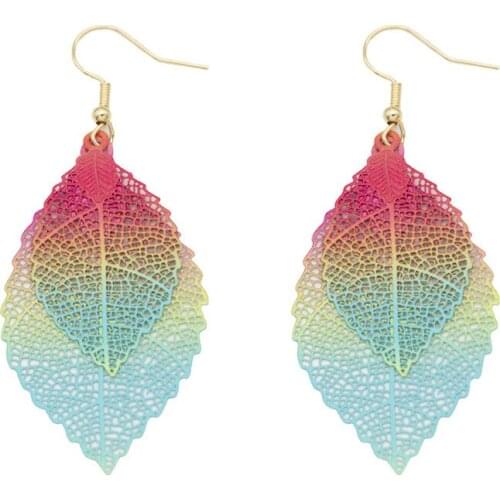 Double-layered Leaf Tassel Simple Retro Colored Metal Earring Jewelry