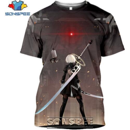 SONSPEE 3D Print Men Women Short Sleeve Nier Automata T-shirts Harajuku Casual Streetwear Popular Video Game Tees Tops Shirt