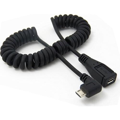Micro USB Cable Male to Female Spring Extension cord 90 Degree Right Angle Charging Data