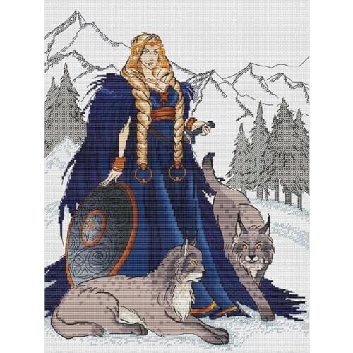 Top Manufacturer Embroidery North Girl with Wolves Cross Stitch Kits Modern with 100% Cotton Floss &Free Shipping for Wall Decor