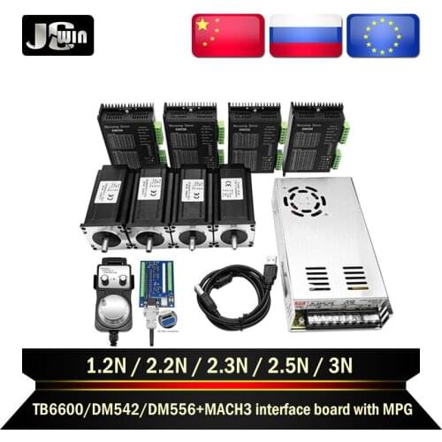 Free shipping！3Axis nema 23 motor set: stepper motor 2.5N + driver TB6600/DM542/DM556+MACH3 control board with MPG