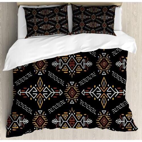 Arrow Duvet Cover Set Native Inspired Indigenous Pattern Geometric 3 Piece Bedding Set Charcoal Grey Dark Yellow Pale Mint Green