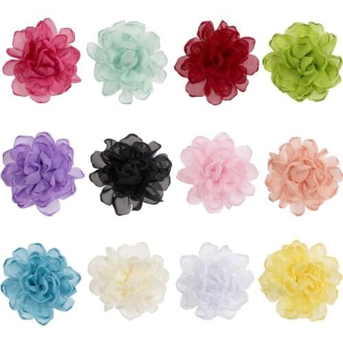Nishine 2.8" 5pcs/lot Burning Chiffon Fabric Flowers for Girl Headband Hair Clips Diy Women Kids Headwear Hair Accessories