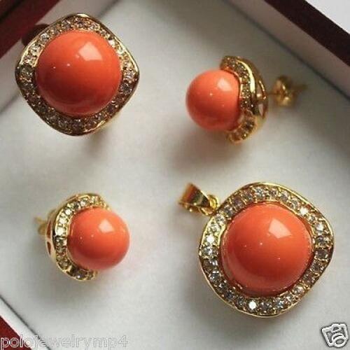 Wholesale choker jewelry sets for women anime Wedding Orange shell pendants earrings rings set AAA Plated Bridal wide watch