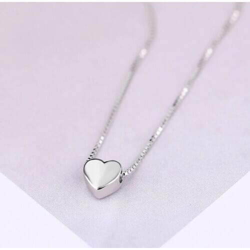 925 Sterling Silver Small Heart Shape Pendant Choker Necklace For Girl Women Statement Wedding Jewelry dz740