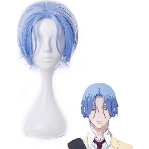 Anime SK∞ Langa Cosplay Wig Gradient Blue Short Straight Middle Part Mullet Hair Heat Resistant SK8 the Infinity SK Eight