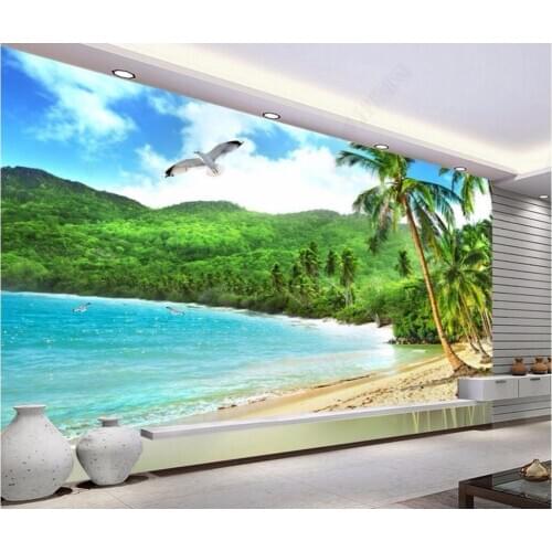 Custom photo 3d room wallpaper Non-woven and silk Beautiful beach scenery painting 3d wall murals wallpaper for walls 3 d