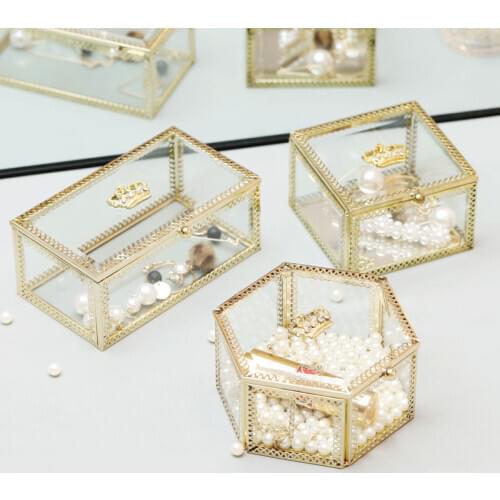 Clear Glass Jewelry Box Makeup Cosmetic Organizer Watch Display Stand Bathroom Storage box Earrings Jewelry Storage Accessories