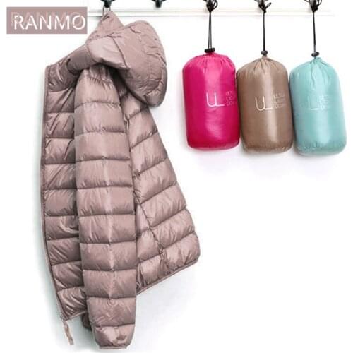 Winter Women Ultralight Thin Down Jacket White Duck Down Hooded Jackets Long Sleeve Warm Coat Parka Female Portable Outwear