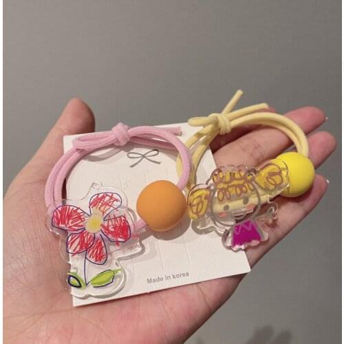 Child Cartoon Flower Acrylic Elastic Hair Band Rubber Band for Women Child Cute Toy Graffiti Hair Ties Gums Headdress Wholesale