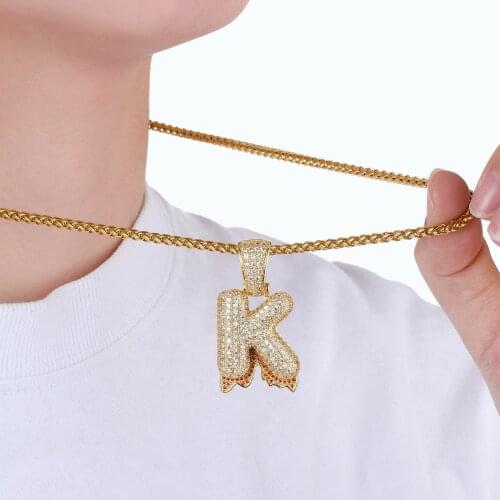 Luxury Pave Cubic Zirconia 26 Initial Necklaces A-Z Letter Pendant Stainless Steel Wheat Chain Meaningful Gifts for Family Lover