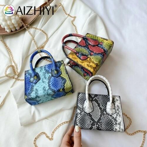 Fashion Serpentine Women Shoulder Bag PU Leather Snake Print Chain Small Totes Purse Female Retro Mini Crossbody Handbag