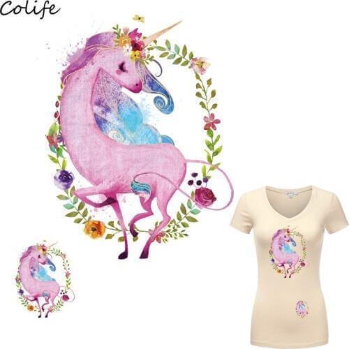 Iron on Transfer Unicorn Flower Patches 2pcs Unicorns Parches Termoadhesivos DIY Applique Stickers for Clothing Dresses