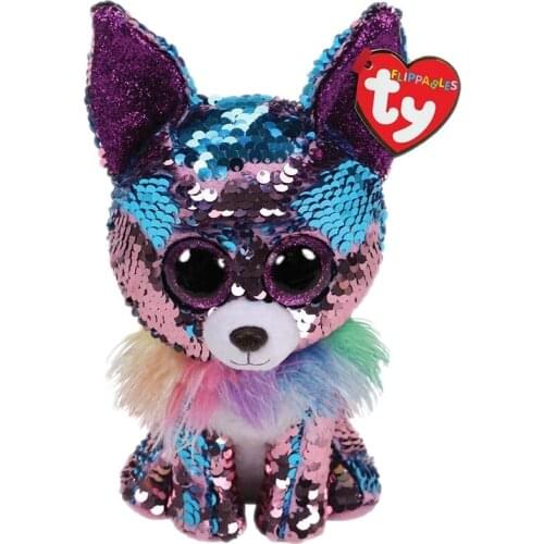 Ty Big Eyes Yappy the Chihuahua Colorful Blue Purple Reversible Changing Sequins Collection Doll Childrens Birthday Gift 15CM