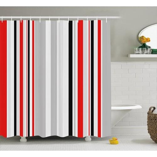 Vintage Shower Curtain Stripes in Different Sizes Retro Style Abstract Lines Old Fashioned Waterproof Polyester Bath Curtains