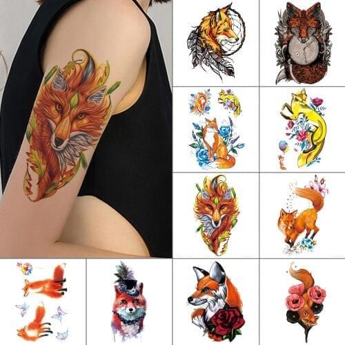1 piece Fox temporary tattoo stickers Flower butterfly Waterproof tattoo for Arm body art tattoo Color fox women tattoo