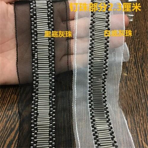 1Yds wide 23mm High-grade black/white net yarn beads lace heavy industry bead diy lace clothing collar accessories A1214