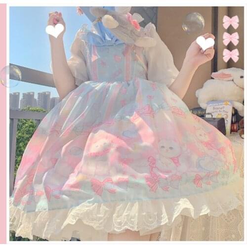 Japanese Sweet Kawaii Jsk Lolita Dress Dreamcatcher Jsk Sleeveless Bowknot Vintage Women Victorian Princess Party Dress