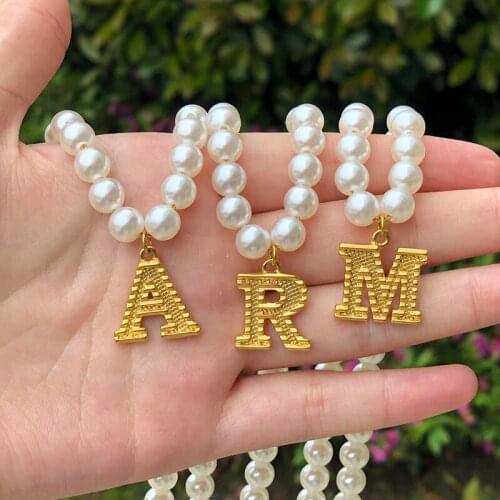 Vintage Pearl Letter Necklace For Women Geometric Alphabet Initial Pendant Necklaces for Women Punk Jewelry Gift Bijoux Femme