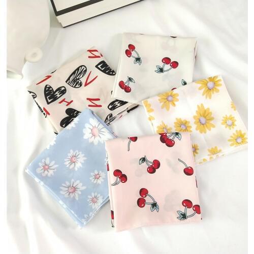 Yishine 50*50cm Small Daisy Dots Cherry Pattern Fashion Women Multifunction Head Scarf Bandana Neckerchief for Girls